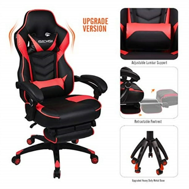 Black Swivel Height Adjustable Reclining PU Leather Video Game Chair YOURLITEAMZ Racing Gaming Chair with Footrest and Massage Lumbar Pillow E-Sports Gaming Chair Big and Tall